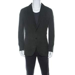 Pre Owned Ermenegildo Zegna Dark Green Checkered Seersucker Silk Regular Fit Blazer L 