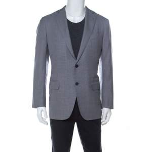 Pre Owned Ermenegildo Zegna Bicolor Houndstooth Wool and Silk Blend Blazer L