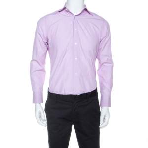 Pre Owned Ermenegildo Zegna Premium Lavender Striped Cotton Button Front Shirt L