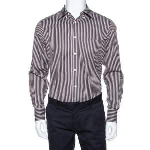 Pre Owned Ermenegildo Zegna Brown Striped Cotton Button Front Shirt M