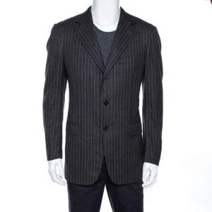 Ermenegildo Zegna Grey Striped Wool Three Buttoned Blazer M