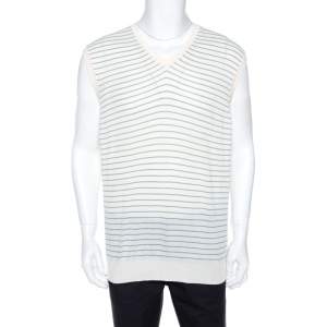 Ermenegildo Zegna Off White Striped Knit Sleeveless Jumper XL