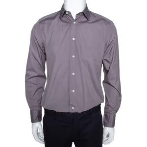Pre Owned Ermenegildo Zegna Grey Cotton Trofeo Comfort Tailored Fit Shirt M
