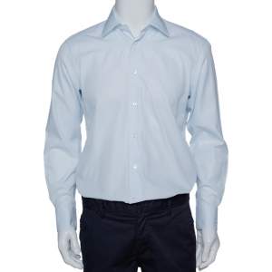 Pre Owned Ermenegildo Zegna Light Blue Textured Cotton Tailored Fit Shirt M