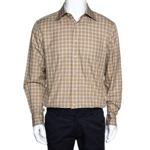 Pre Owned Ermenegildo Zegna Beige Checked Cotton Long Sleeve Shirt M