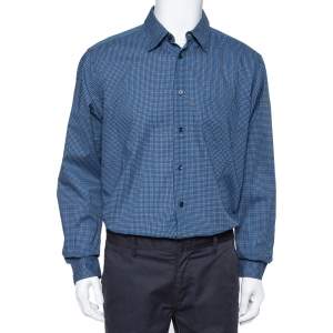 Pre Owned Ermenegildo Zegna Navy Blue Printed Cotton Button Front Shirt XL 