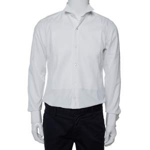 Pre Owned Ermenegildo Zegna White Cotton Wing Collar Detail Tuxedo Shirt M