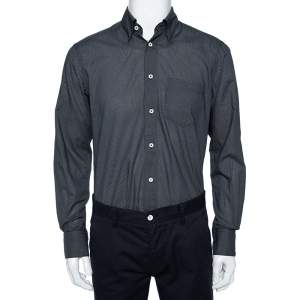 Pre Owned Ermenegildo Zegna Black Dot Printed Cotton Button Front Shirt M