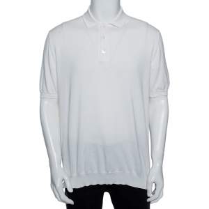 Pre Owned Ermenegildo Zegna White Cotton Knit Short Sleeved Polo Shirt XXL 