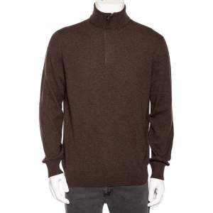 Pre Owned Ermenegildo Zegna Brown Premium Cashmere Zip Detail Sweater XXL