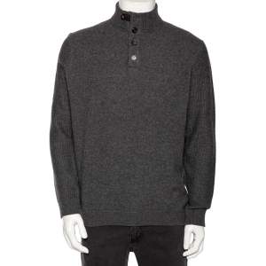 Ermenegildo Zegna Grey Cashmere Buttoned Mock Neck Sweater XL