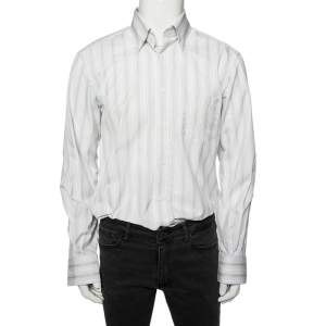 Pre Owned Ermenegildo Zegna White Striped Cotton Front Button Shirt L 