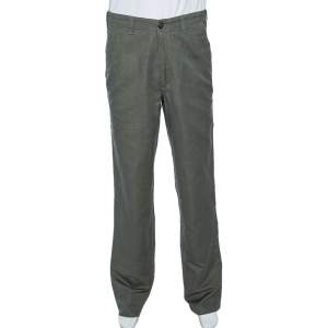 Pre Owned Ermenegildo Zegna Olive Green Linen Straight Fit Trousers M 