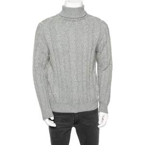 Pre Owned Ermenegildo Zegna Grey Cashmere Knit Turtle Neck Sweater S