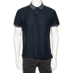 Pre Owned Ermenegildo Zegna Teal Green Cotton Knit Contrast Trim Polo T-Shirt M