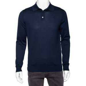 Pre Owned Ermenegildo Zegna Navy Blue Knit Cotton Long Sleeve Jumper M 