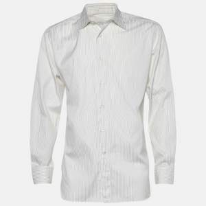 Pre Owned Ermenegildo Zegna White Stripe Cotton Regular Fit Long Sleeve Shirt XXL