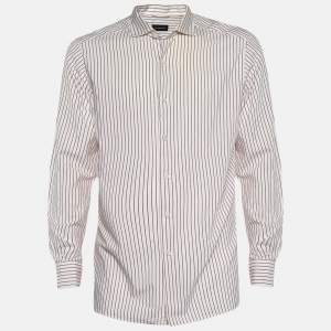 Pre Owned Ermenegildo Zegna White and Red Striped Cotton Long Sleeve Shirt XL