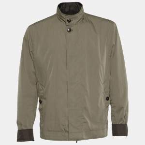 Pre Owned Ermenegildo Zegna Olive Green Cotton Button & Zip Closure Jacket XXXL