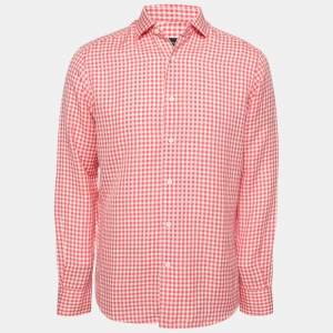 Pre Owned Ermenegildo Zegna Red Checked Cotton & Linen Button Front Shirt M