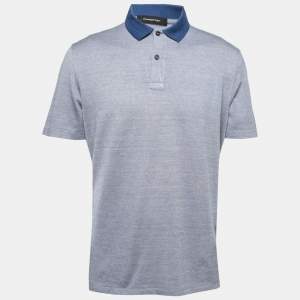 Pre Owned Ermenegildo Zegna Blue Cotton & Silk Short Sleeve Polo T-Shirt XL