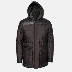Pre Owned Ermenegildo Zegna Brown Padded Silk Leather Trimmed Jacket M