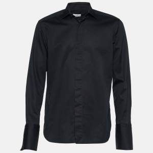 Pre Owned Ermenegildo Zegna Black Cotton Button Front Shirt M