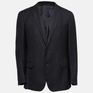 Pre Owned Ermenegildo Zegna Black Textured Wool Long Sleeve Blazer XL