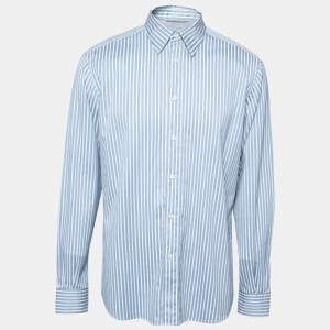 Pre Owned Ermenegildo Zegna Blue and White Striped Cotton Shirt XL