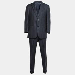 Ermenegildo Zegna Navy Blue Striped Trofeo Silk Suit Regular Fit Suit L