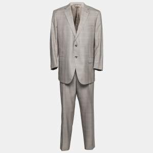 Ermenegildo Zegna Grey Check Pattern Silk Single Breasted Suit 4XL