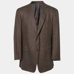 Pre Owned Ermenegildo Zegna Brown Herringbone Trofeo Cashmere Single Breasted Jacket 3XL