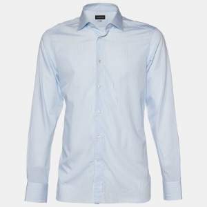 Pre Owned Ermenegildo Zegna Light Blue Striped Cotton 100Fili Tailored Fit Shirt L