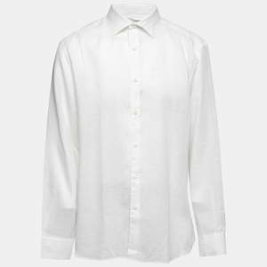 Pre Owned Ermenegildo Zegna White Linen Button Front Shirt 2XL