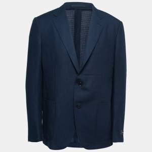 Pre Owned Ermenegildo Zegna Blue Patterned Wool Single-Breasted Blazer 2XL