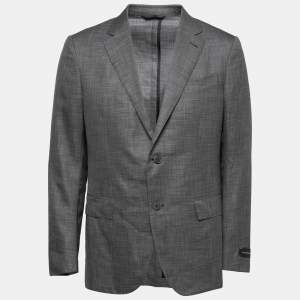 Pre Owned Ermenegildo Zegna Grey Patterned Wool  Single-Breasted Blazer XL