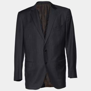 Ermenegildo Zegna Black Striped Wool Trofeo Blazer 3XL