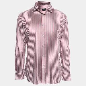 Ermenegildo Zegna Red Striped Cotton Button Front Shirt L