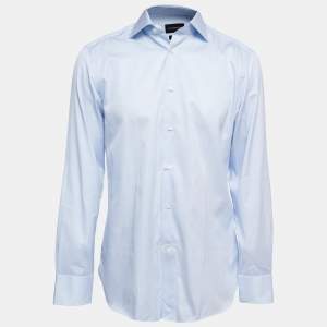 Pre Owned Ermenegildo Zegna Blue Striped Cotton Trofeo Tailored Fit Button Front Shirt XXL