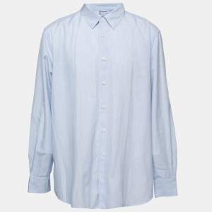 Pre Owned Ermenegildo Zegna Blue Striped Cotton and Linen Button Front Shirt XXXL