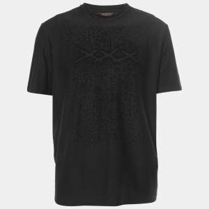 Ermenegildo Zegna Couture Black Cotton Jersey Logo T-Shirt 2XL