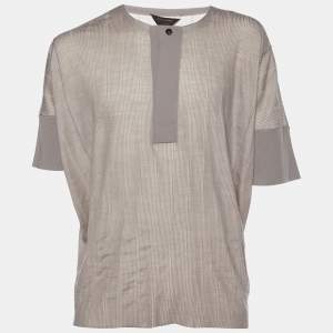Pre Owned Ermenegildo Zegna Couture Brown Striped Wool & Cashmere Knit Oversized T-Shirt XXL