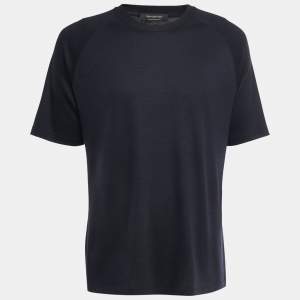 Pre Owned Ermenegildo Zegna Black Wool Crew Neck Half Sleeve T-Shirt L
