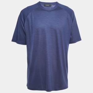 Pre Owned Ermenegildo Zegna Navy Blue Wool Crew Neck Half Sleeve T-Shirt XL