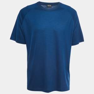 Pre Owned  Zegna Teal Blue Wool Crew Neck Half Sleeve T-Shirt XL
