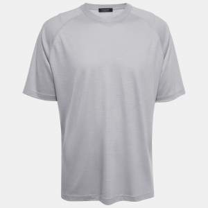 Pre Owned Ermenegildo Zegna Grey Wool Crew Neck Half Sleeve T-Shirt L