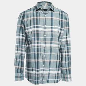 Pre Owned Ermenegildo Zegna Green Plaid Cotton Button Front Full Sleeve Shirt L