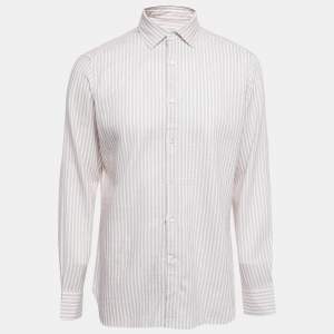 Pre Owned Ermenegildo Zegna White Striped Cotton Blend Button Front Full Sleeve Shirt XL