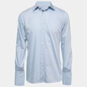 Ermenegildo Zegna Light Blue Cotton Full Sleeve Button Front Full Sleeve Shirt M