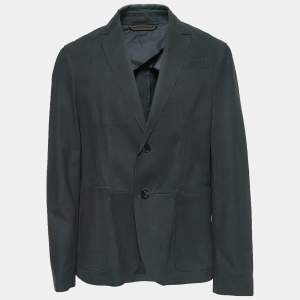 Pre Owned Ermenegildo Zegna Navy Blue Leather Single Breasted Blazer XL